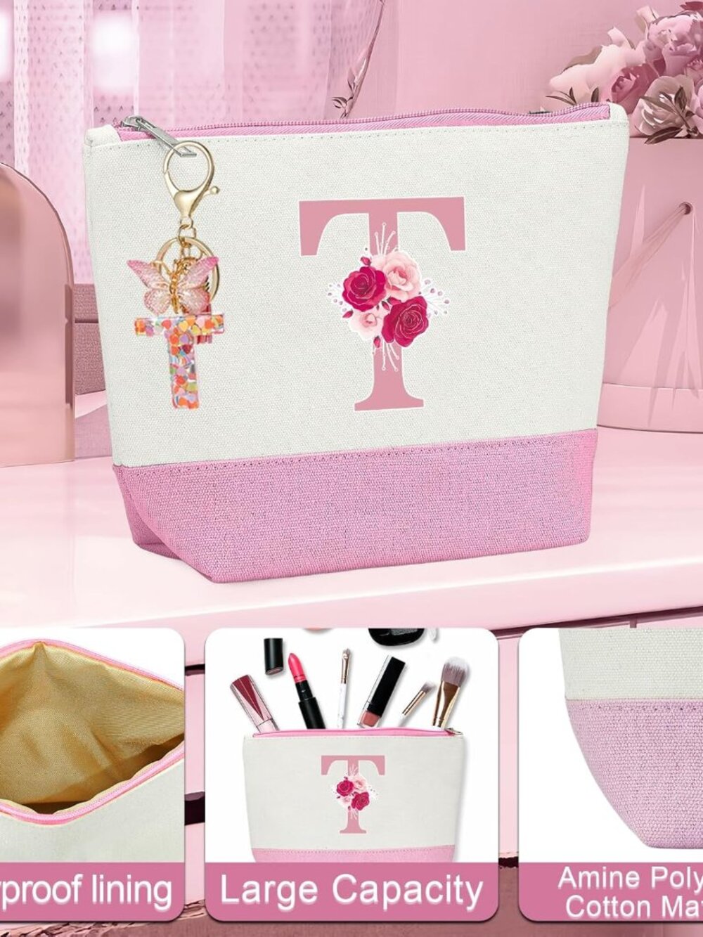 Birthday Gift for Women,Initial Canvas Tote Bag,Personalized Gifts for Women,16o - Picture 5 of 7